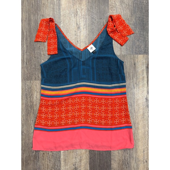 CAbi Tops - Cabi 5787 Tile Print Bow Shoulder Tank Top Teal Orange‎ Pink Womens XS